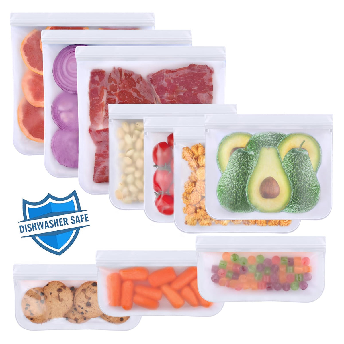 Lerine 10 Pack Reusable Freezer Bags Dishwasher Safe, Food Storage Bags