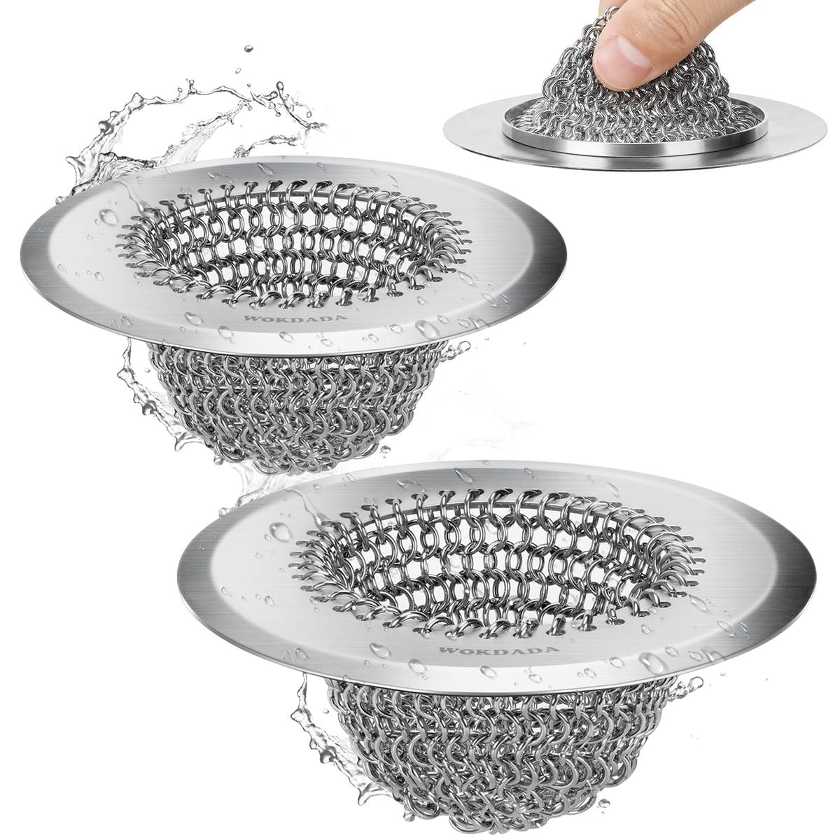 WOKDADA Upgraded Sink Drain Strainer, Patented Reversible Chain Mail Mesh