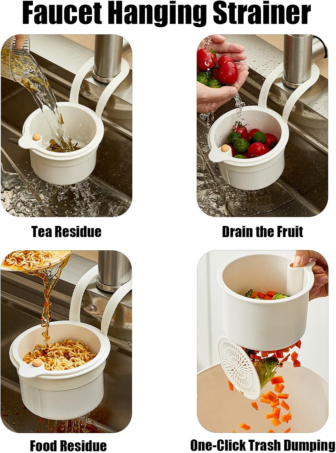 2025 New Faucet Hanging Strainer, Press Automatic Dumping Kitchen Draining Basket, Food Fruit Vegetable Drain Shelf Sink Storage Holder, for Home 、Kitchen (Green)