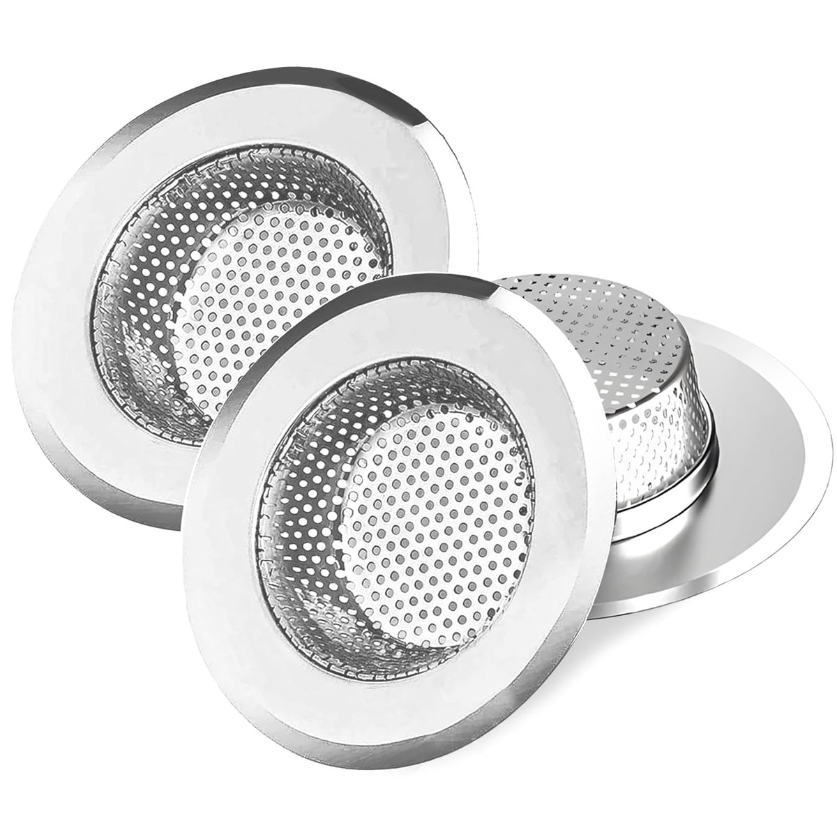 2pcs Heavy Duty Stainless Steel Slop Basket Filter Trap, 2.75" Top / 1" Mesh Metal Sink Strainer Shower Drain Hair Catcher for Kitchen Bathroom Bathtub Wash Basin Floor Balcony Drain Hole, Utility