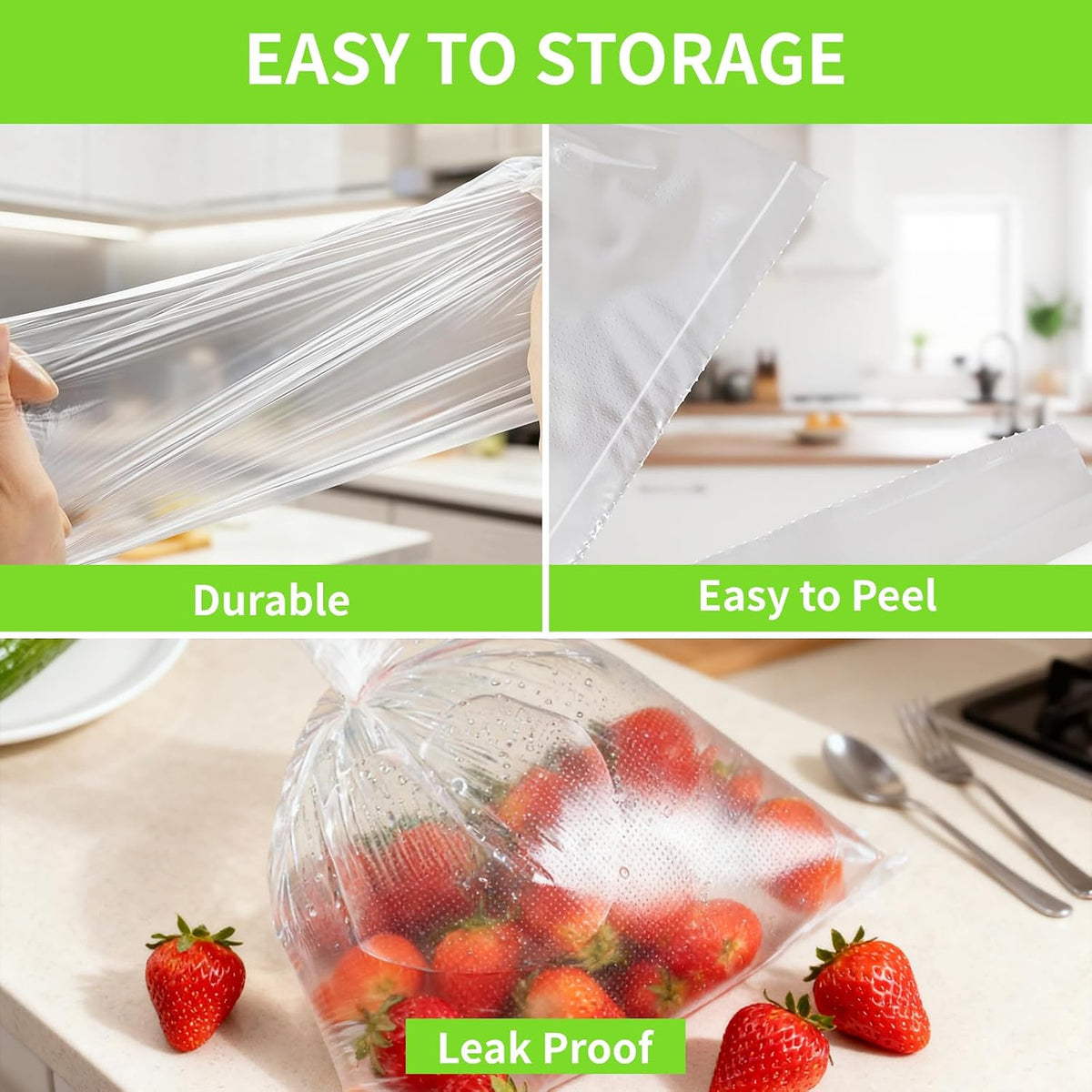 Food Storage Bags, 12" x 16" Clear Plastic Produce Bags, for Food, Fruit, Vegetable, Kitchen, Refrigerator Storage, 350 Bags/Roll (1 Roll)