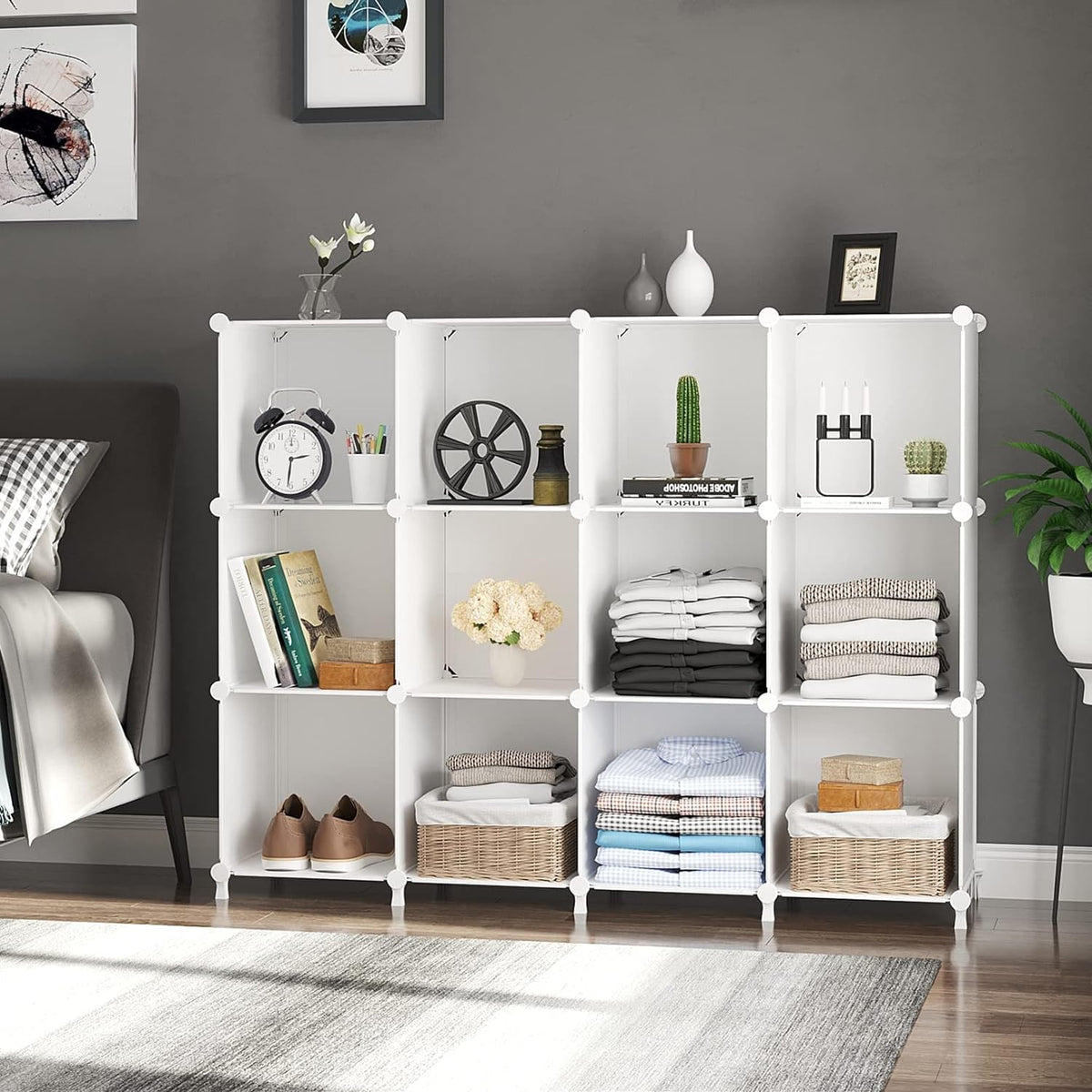 AWTATOS 12 Cube Storage Organizer, Closet Organizer Storage Shelves, White