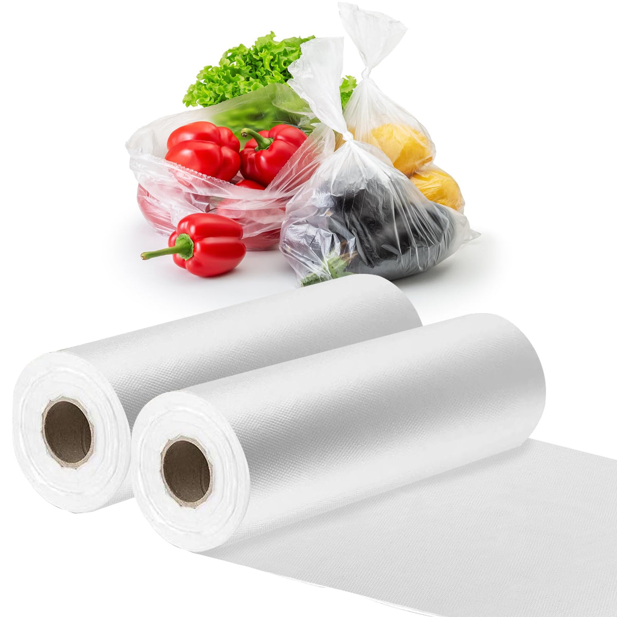 Food Storage Bags, 12" x 16" Clear Plastic Produce Bags, for Food, Fruit, Vegetable, Kitchen, Refrigerator Storage, 350 Bags/Roll (1 Roll)