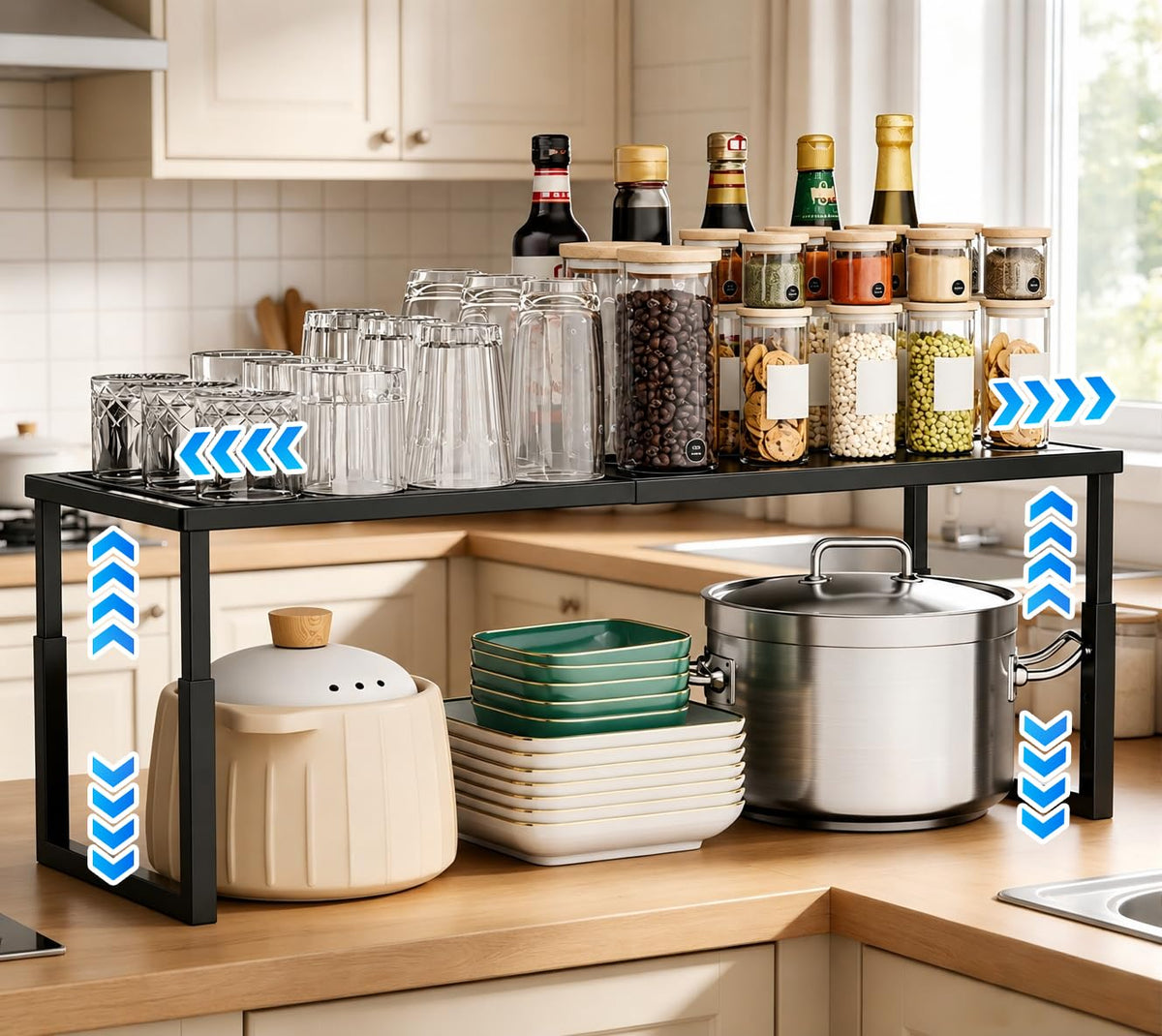 Cabinet Shelves, 2 Pack Stackable Shelves for Kitchen Storage