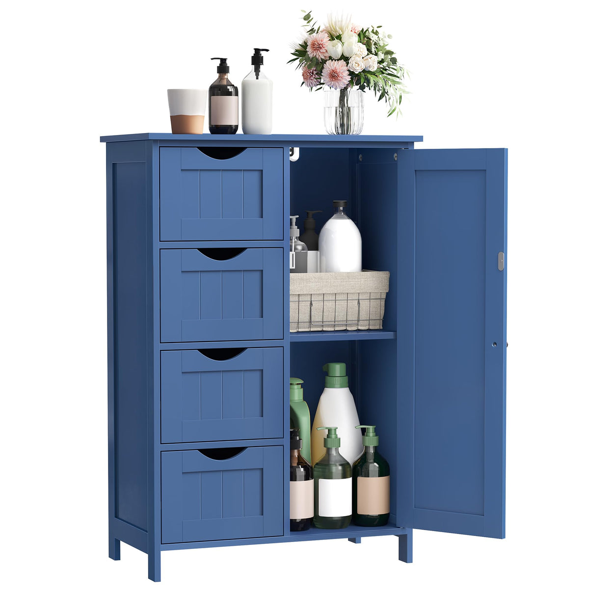 VASAGLE Floor Storage Cabinet, 2 Adjustable Shelves, 4 Doors,42.7" H