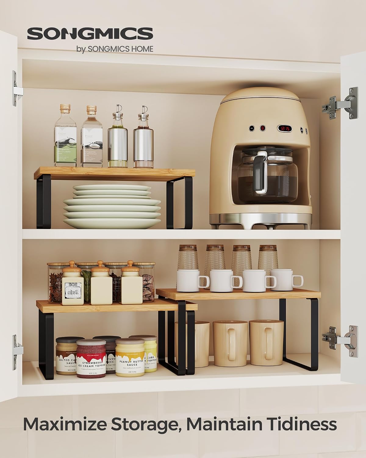 SONGMICS Cabinet Organizer Shelf, Set of 3 Spice Rack, Kitchen Storage
