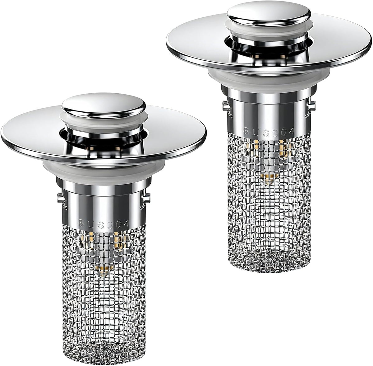 2PCS Bathroom Sink Stopper Hair Catcher, Pop Up Sink Drain Stopper with Strainer & Filter, Universal Drain Plug for Sink Drain & Replacement, Sink Drain Cover with Basket for Bathroom Stopper