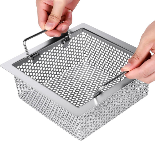 Floor Drain Strainer 304 Stainless Steel, Double Handle Basket, 1.0Mm, 8.5" x 8.5" x 3" Floor Sink Strainer, Super Large Drainage Area Floor Drain Filter- Perfect for Restaurant, Bar, Buffet