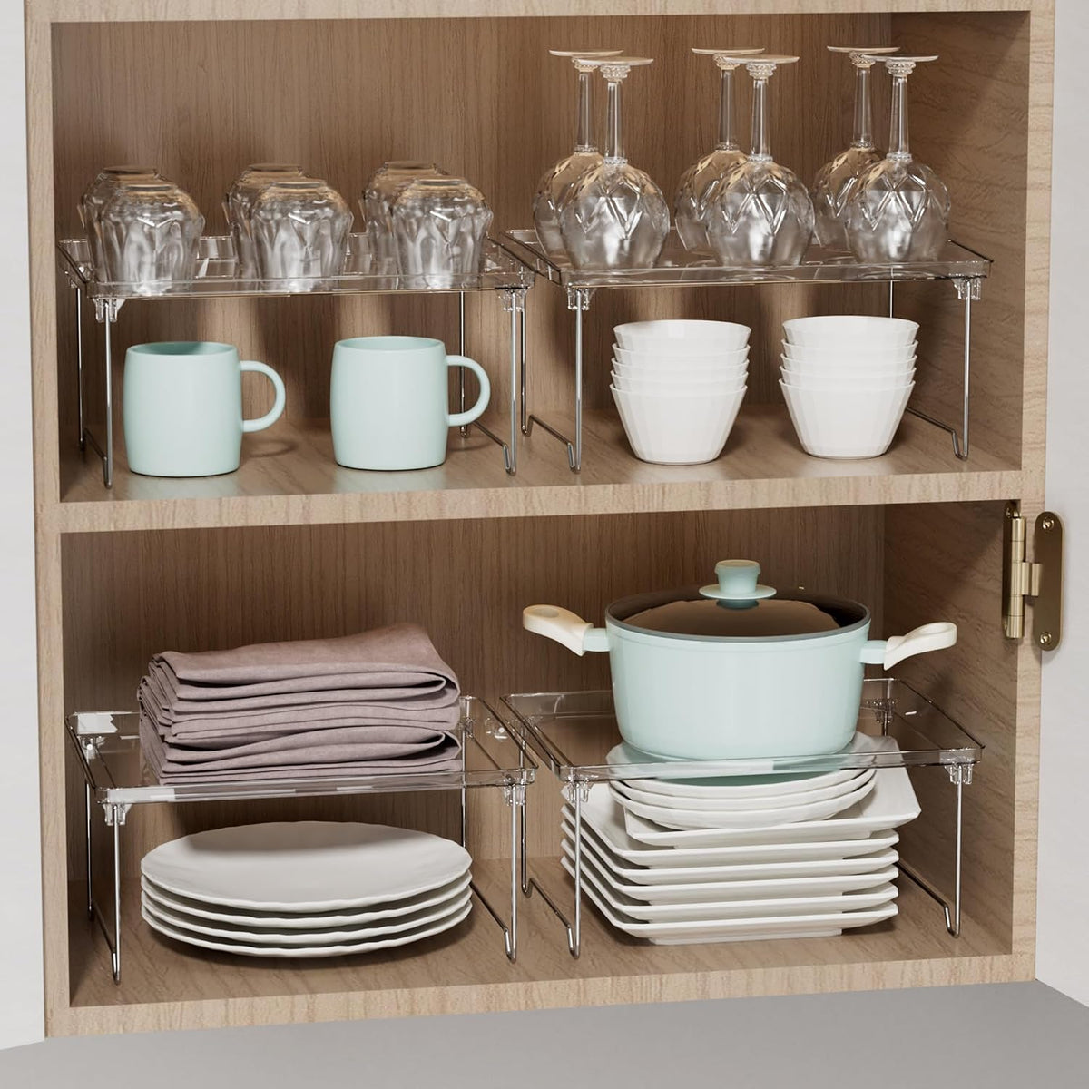 STARLATTA 2 Pcs Cabinet Organizer Shelf, Stackable Kitchen Counter Shelves, Spice Rack,Countertop Organizers, Clear Plastic Storage Shelves Rack for Makeup,Bathroom,Cupboard,Desk,Pantry Organization