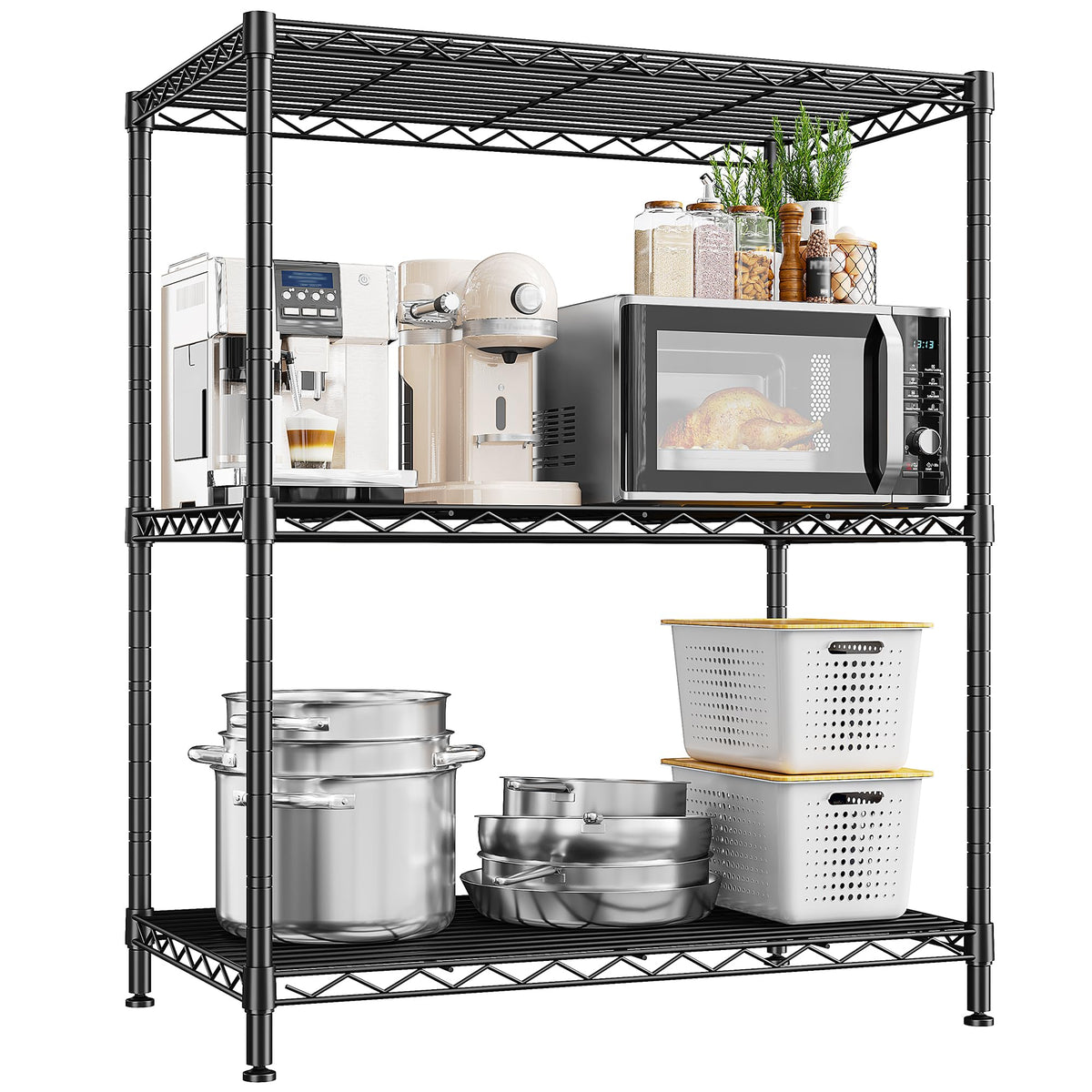 DurayLoly 3-Tier Metal Shelving 468LBS, Adjustable Storage Shelves, Kitchen