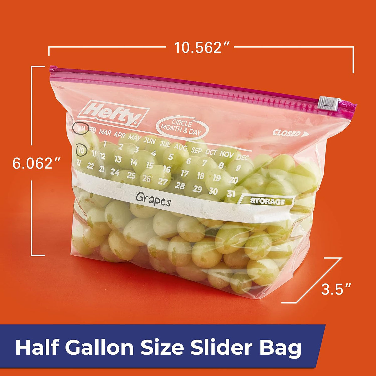 Hefty Calendar Slider Storage Bags, Half Gallon Size, 4pk, 32ct (128 Total)