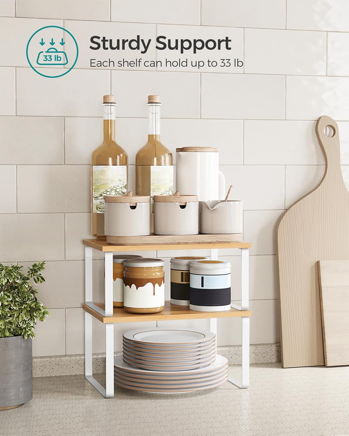 SONGMICS Cabinet Organizer Shelf, Set of 4 Spice Rack, Kitchen Storage