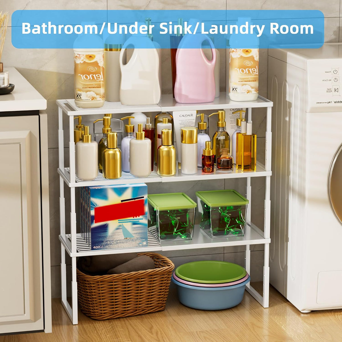 Cabinet Shelves, 2 Pack Stackable Shelves for Kitchen Storage