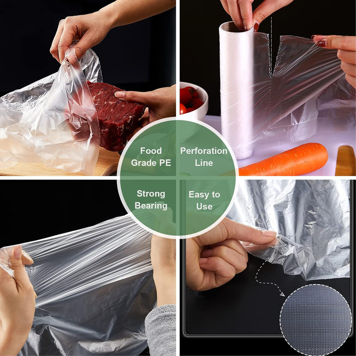 SJPACK Plastic Produce Bag, Clear Food Storage bags, 12 X 16 Inches on a Roll, Food Storage Bags for Fruits, Vegetables, 350 Bags,1Roll Can be twisted