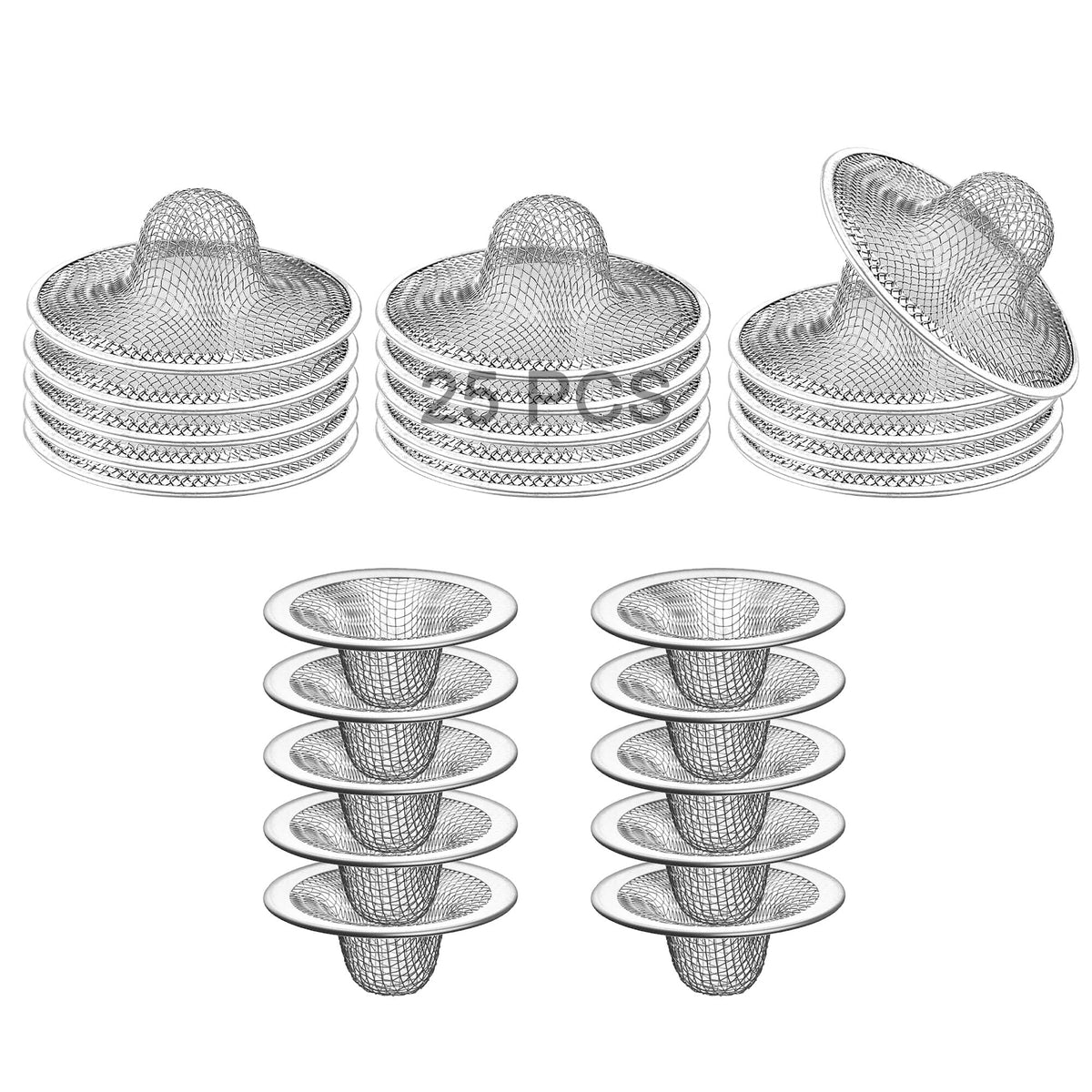 25PCS Bathroom Mesh Sink Drain Strainer, 2.75" & 2.125'' Stainless Steel Slop Basket Filter Trap, Mesh Tub Strainer Bathtub Drain Filter Screen for Bathroom Bathtub Laundry Lavatory Balcony RV Utility