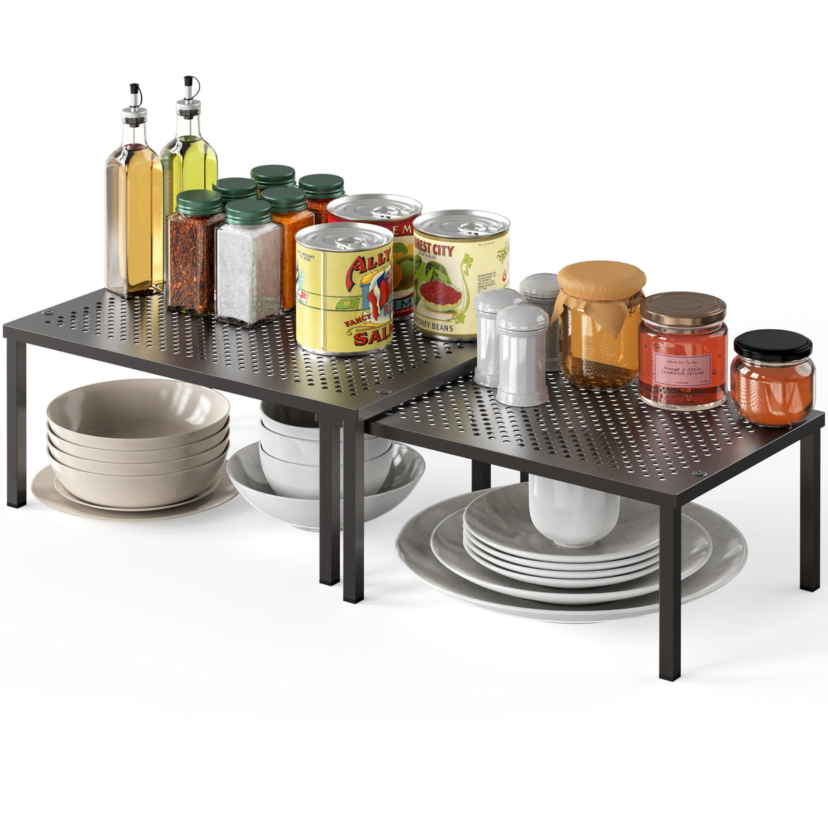 Simple Houseware Expandable Stackable Kitchen Counter Shelf Organizer, White, Metal Top, 11.25"L x 7.9"W x 5.4"H