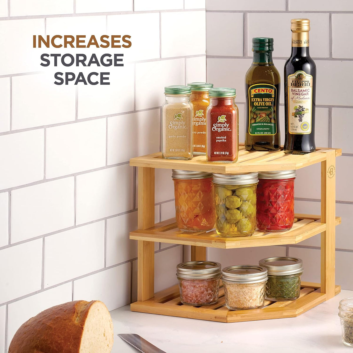 Bambüsi 3-Tier Corner Shelf, Kitchen Cabinet Organizer, Bamboo Storage Rack