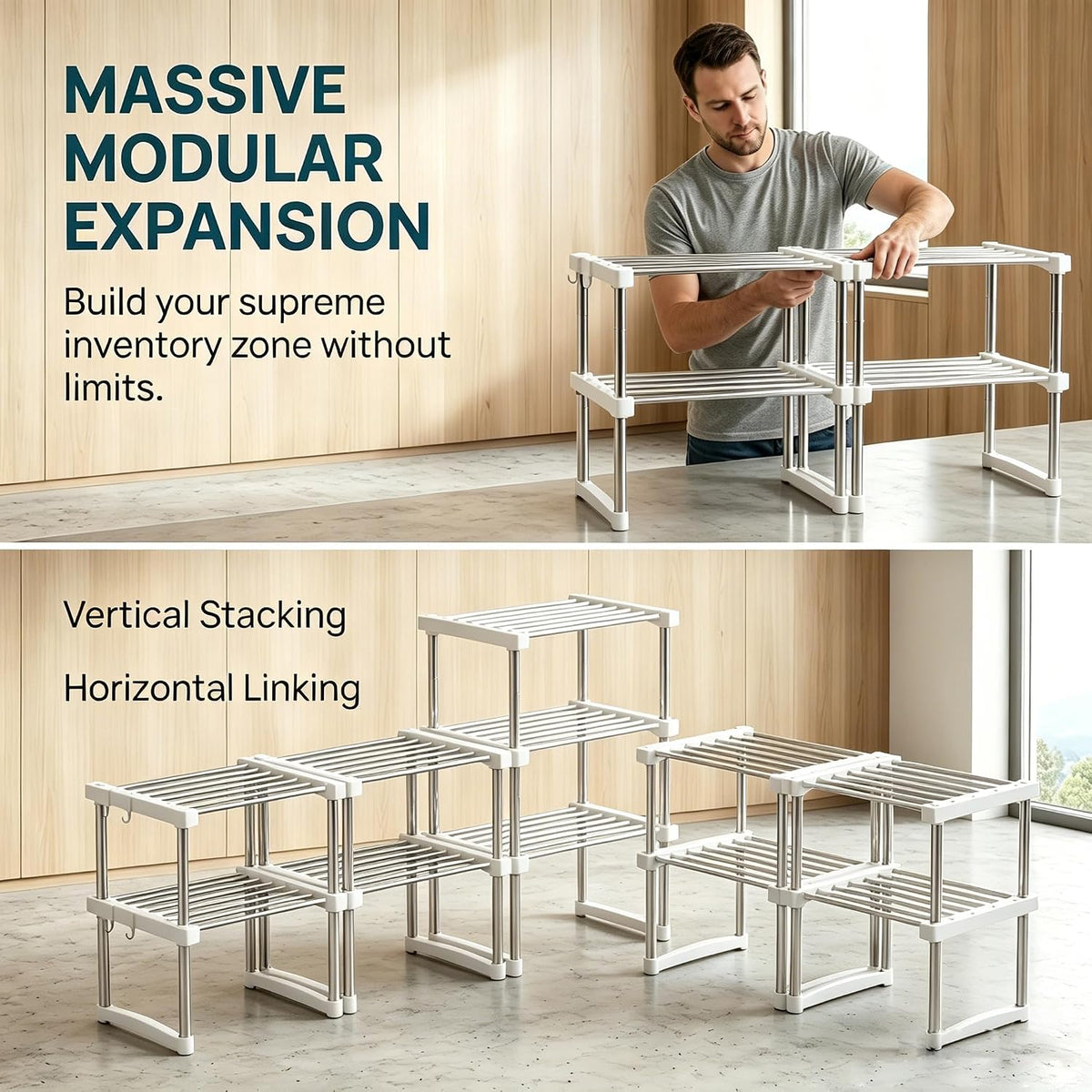 BLULEE Expandable Cabinet Organizer, Adjustable Storage Shelf White