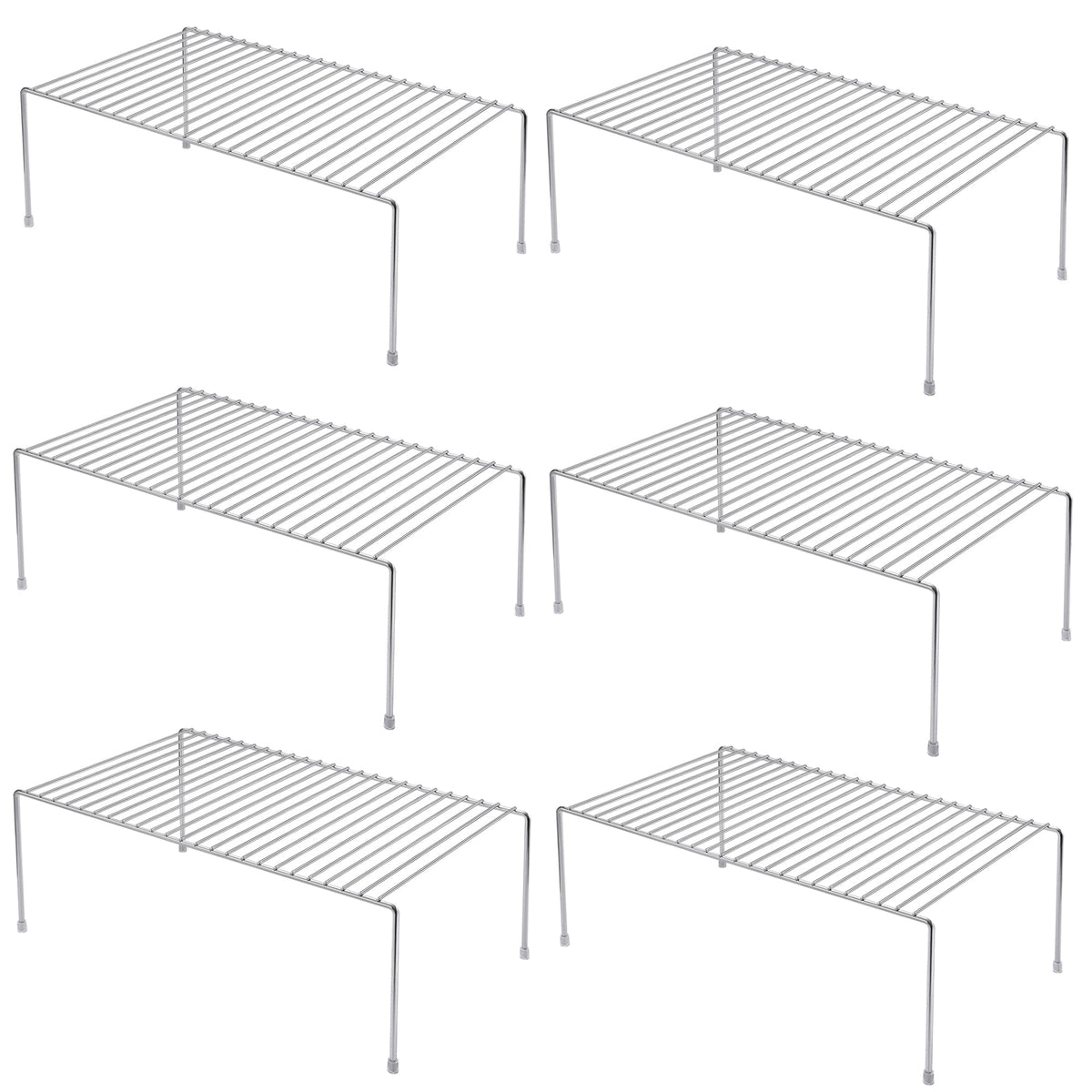 iPEGTOP Set of 6 Large (15.7 x 9.4 Inch) Kitchen Cabinet Organizer Shelf, Wire Freezer Storage Shelves Rack, Rustproof Steel Metal Shelf Riser for Dish Plates Pantry Cupboard Organization, White