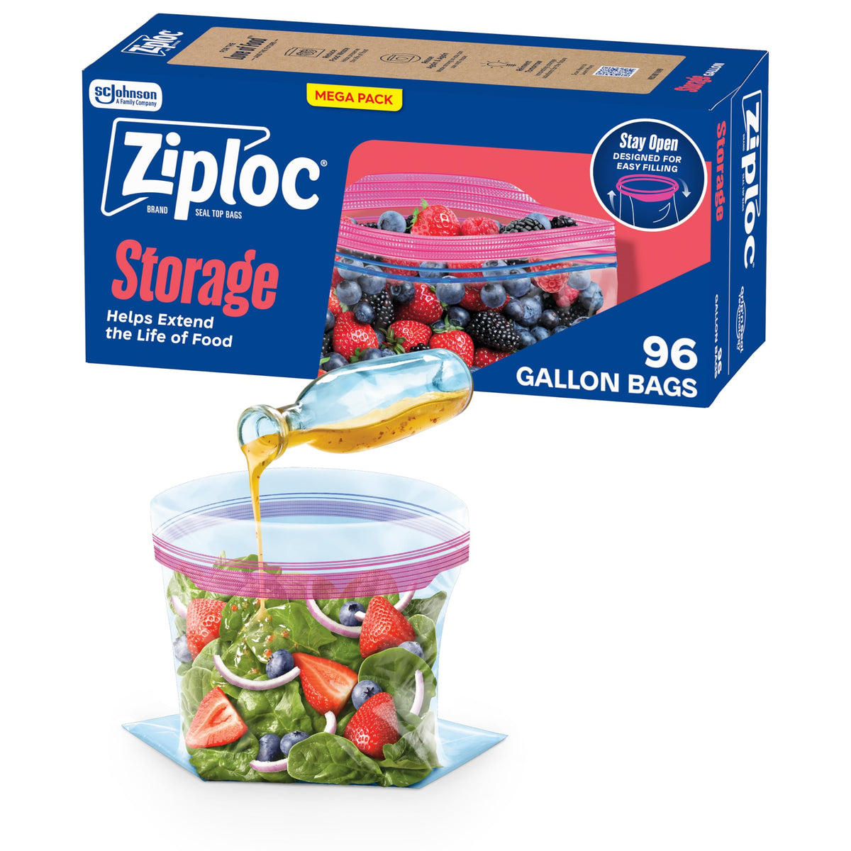 Ziploc Gallon Food Storage Bags, Stand-Up Bottom, Easy to Fill, 42 Count