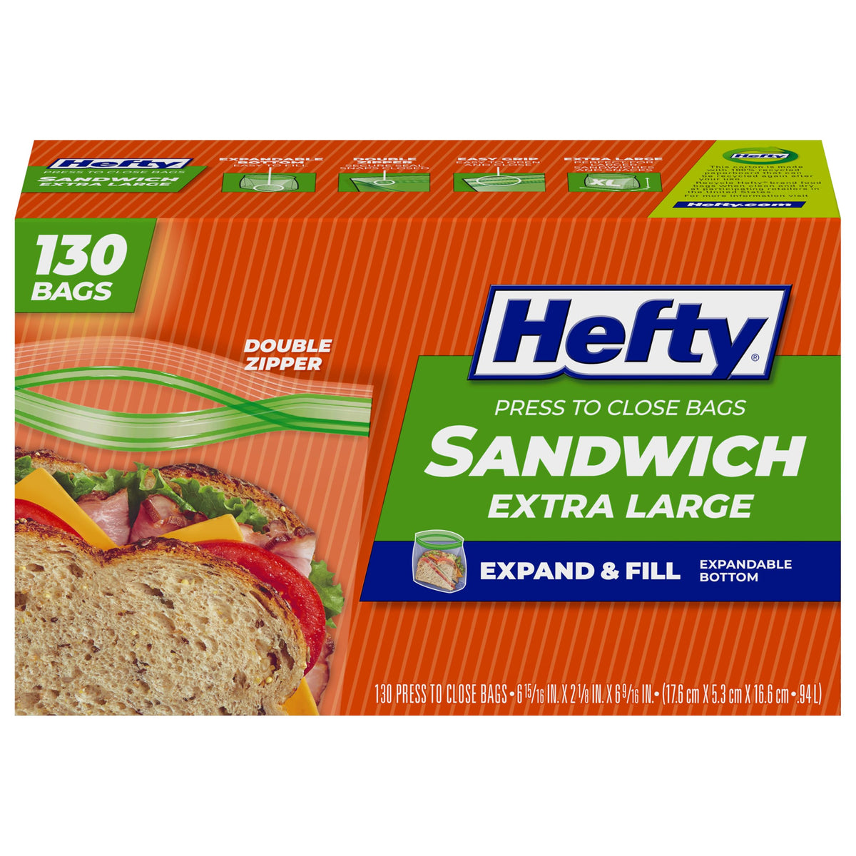Hefty Press to Close Food Storage Bags, Gallon Size, 20ct