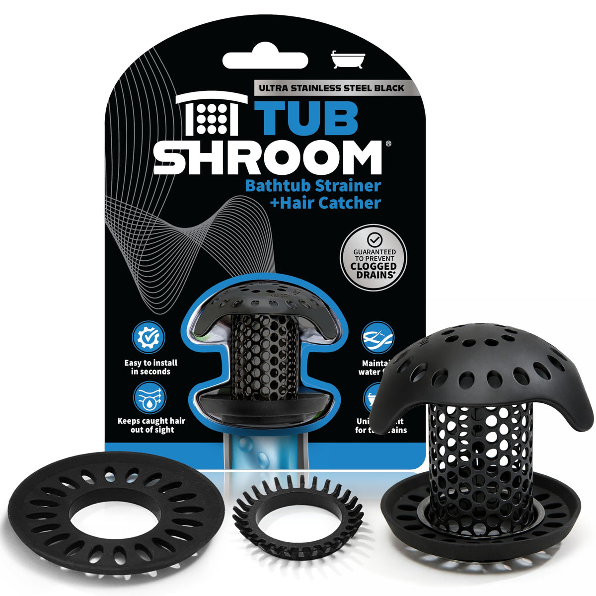 TubShroom Ultra Revolutionary Bath Tub Drain Protector Hair Catcher/Strainer/Snare Stainless Steel, Single Pack
