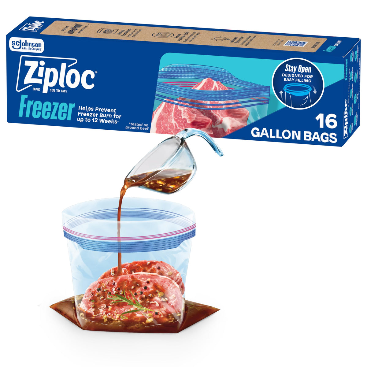 Ziploc Gallon Freezer Bags, Food Storage, Stand-Up Bottom, 66 Count