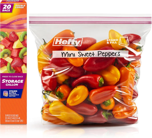 Hefty Press to Close Food Storage Bags, Gallon Size, 20ct