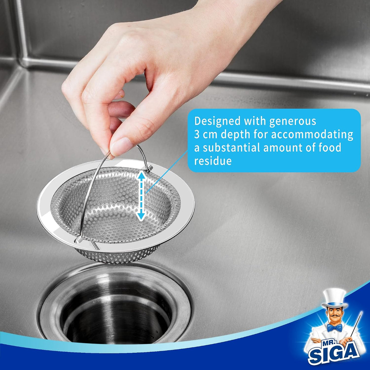 MR.SIGA Kitchen Sink Strainer, Stainless Steel Sink Drain Strainer, 2 Pack