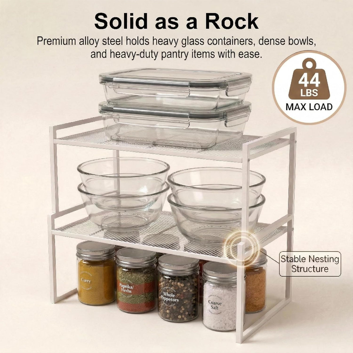 Stackable Kitchen Cabinet Organizer Shelves Pantry Rack Set of 2