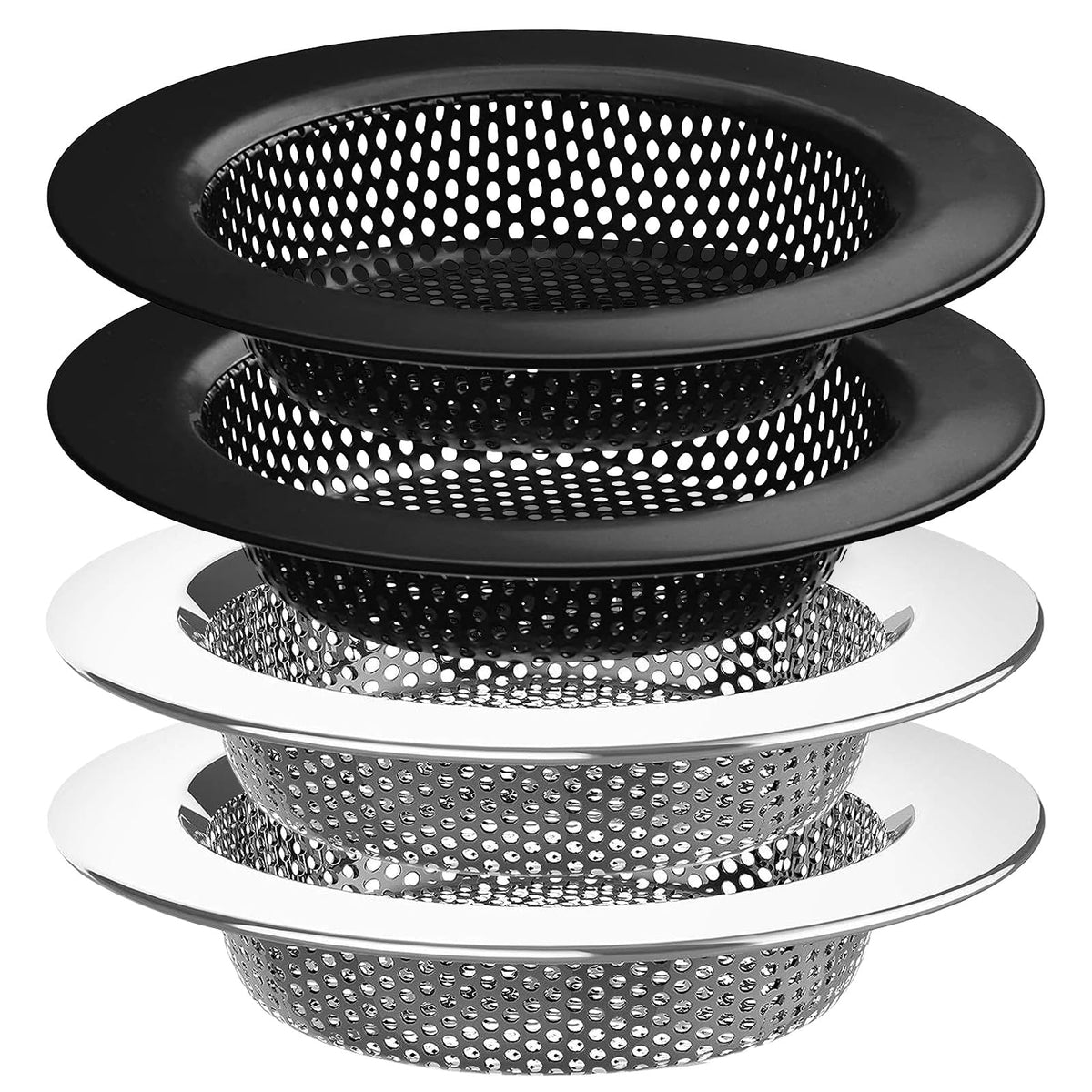 2.75" Top / 1" Kitchen Sink Drain Strainer, 2PCS Stainless Steel Filter Trap, Mesh Shower Drain Hair Catcher for Bathroom, Laundry, Utility, RV, Slop Sinks, Fast Flow Full Mesh Drain Covers Basket