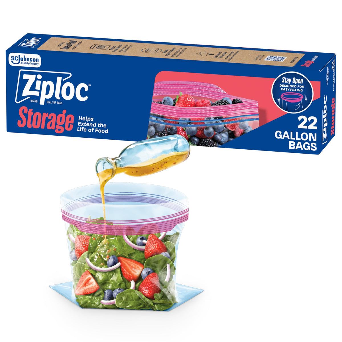 Ziploc Gallon Food Storage Bags, Stand-Up Bottom, 81 Count