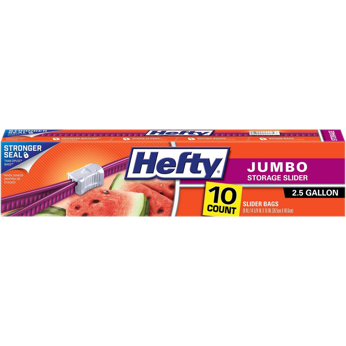 Hefty Slider Jumbo Storage Bags, 2.5 Gallon Size, 3 Boxes of 15 Bags (45 Total)