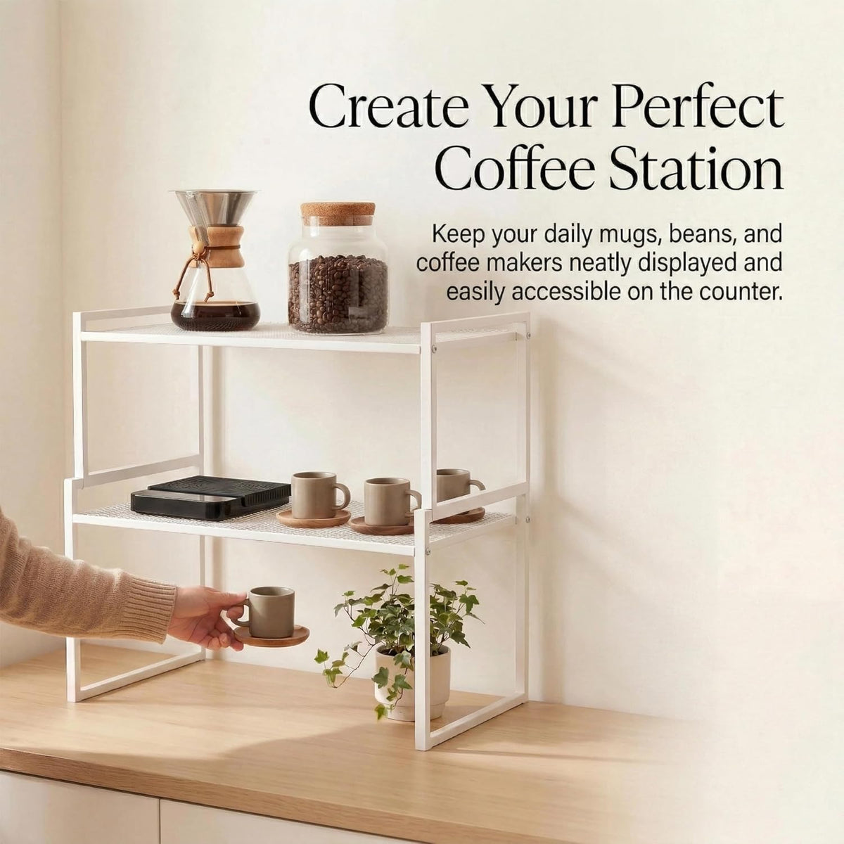 Stackable Kitchen Cabinet Organizer Shelves Pantry Rack Set of 2