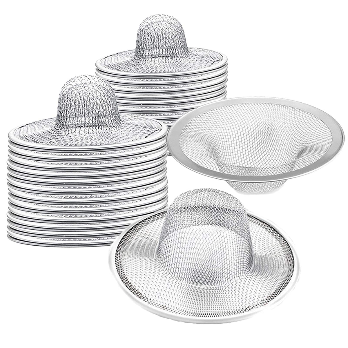 2.75" Top / 1" Kitchen Sink Drain Strainer, 2PCS Stainless Steel Filter Trap, Mesh Shower Drain Hair Catcher for Bathroom, Laundry, Utility, RV, Slop Sinks, Fast Flow Full Mesh Drain Covers Basket