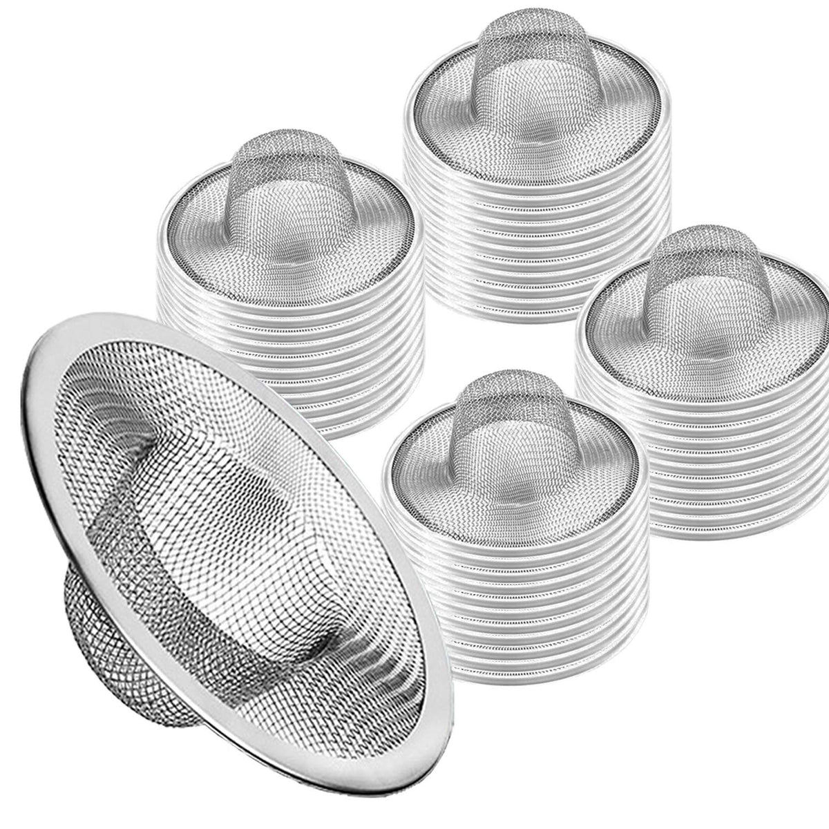 2pcs Heavy Duty Stainless Steel Slop Basket Filter Trap, 2.75" Top / 1" Mesh Metal Sink Strainer Shower Drain Hair Catcher for Kitchen Bathroom Bathtub Wash Basin Floor Balcony Drain Hole, Utility