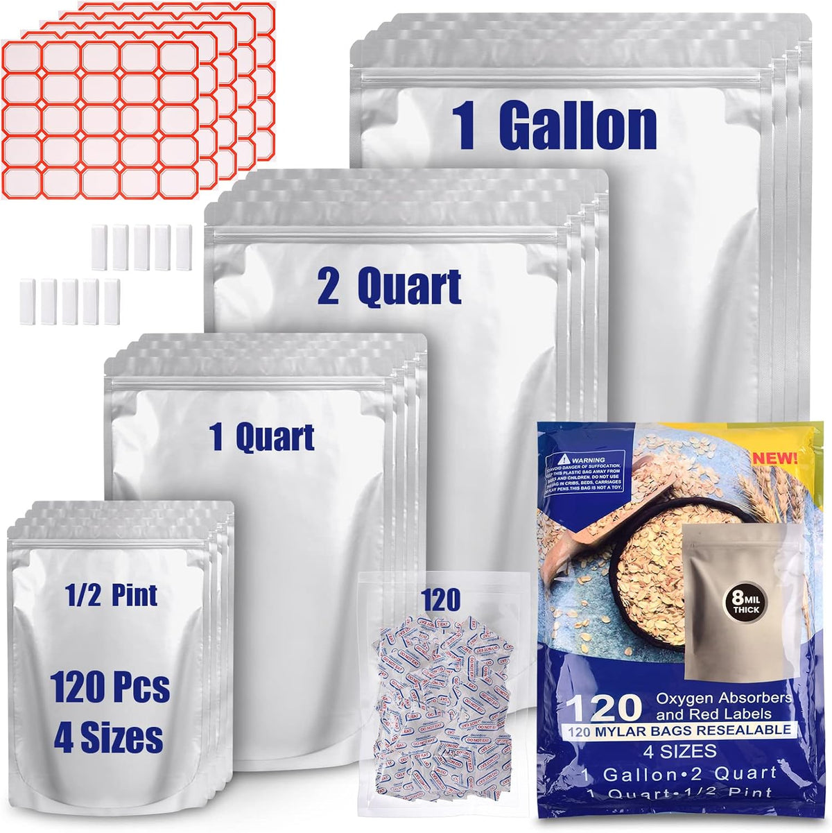 Lebodu 120 Mylar Bags with 120 x 300cc Oxygen Absorbers for Food Storage