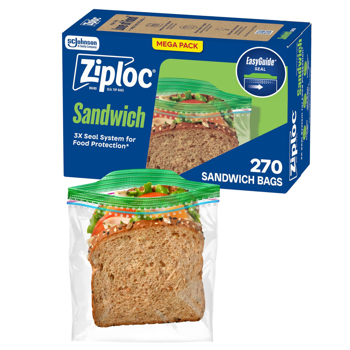 Ziploc Sandwich & Snack Bags, Food Storage, Easy Open & Close, 270 Count