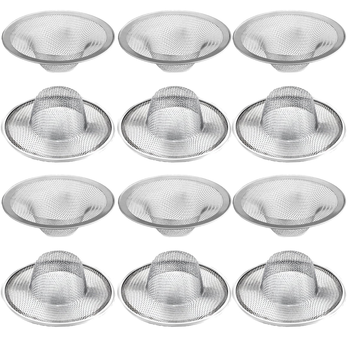 2.75" Top / 1" Kitchen Sink Drain Strainer, 2PCS Stainless Steel Filter Trap, Mesh Shower Drain Hair Catcher for Bathroom, Laundry, Utility, RV, Slop Sinks, Fast Flow Full Mesh Drain Covers Basket