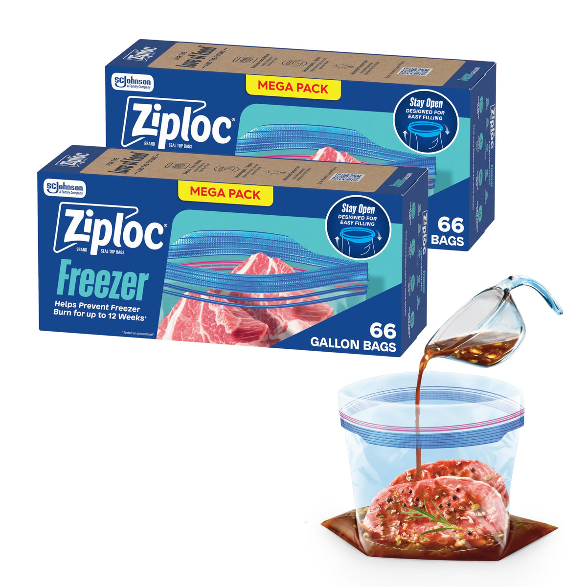 Ziploc Gallon Freezer Bags, Food Storage, Stand-Up Bottom, 28 Count