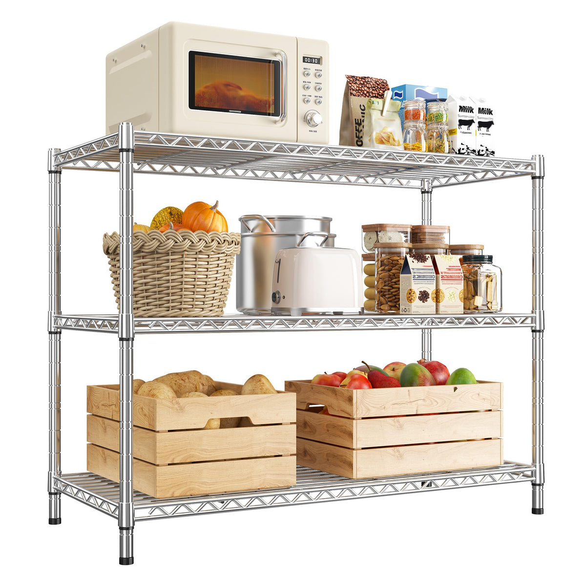 DurayLoly 3-Tier Metal Shelving 468LBS, Adjustable Storage Shelves, Kitchen