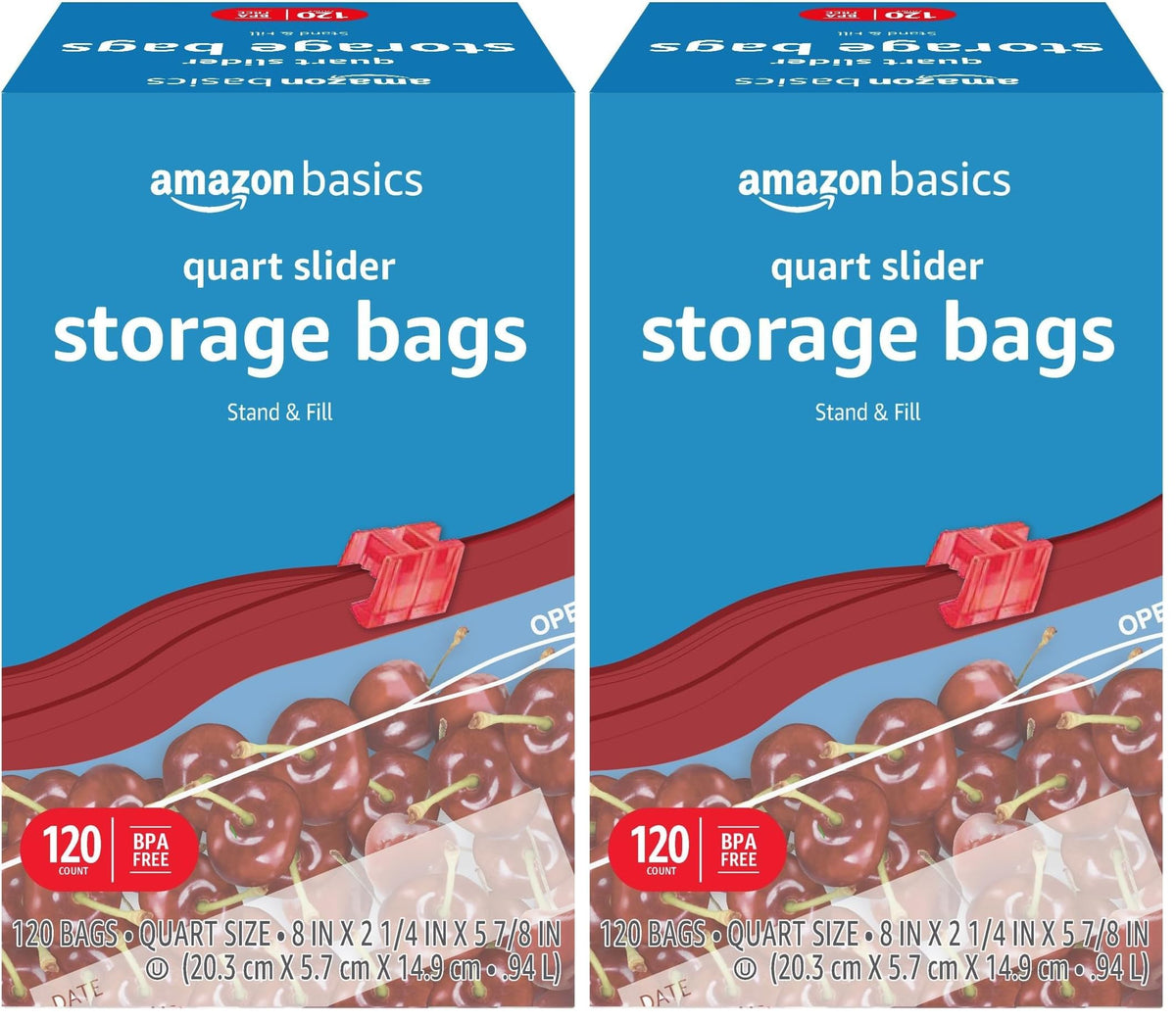 Amazon Basics Slider Gallon Food Storage Bags, BPA Free, Stand-Up Bottom, Easy to Fill, 90 Count