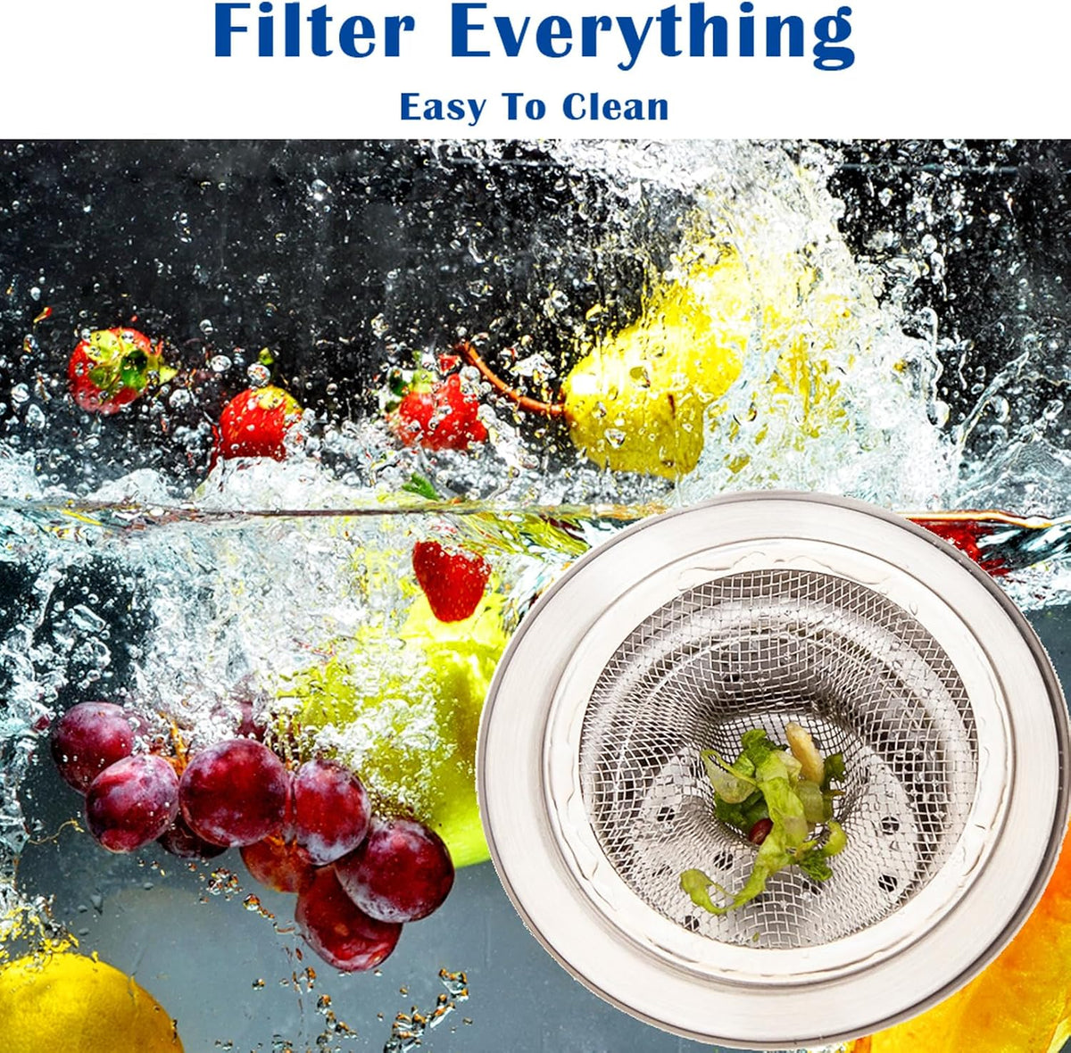 2.75" Top / 1" Kitchen Sink Drain Strainer, 2PCS Stainless Steel Filter Trap, Mesh Shower Drain Hair Catcher for Bathroom, Laundry, Utility, RV, Slop Sinks, Fast Flow Full Mesh Drain Covers Basket