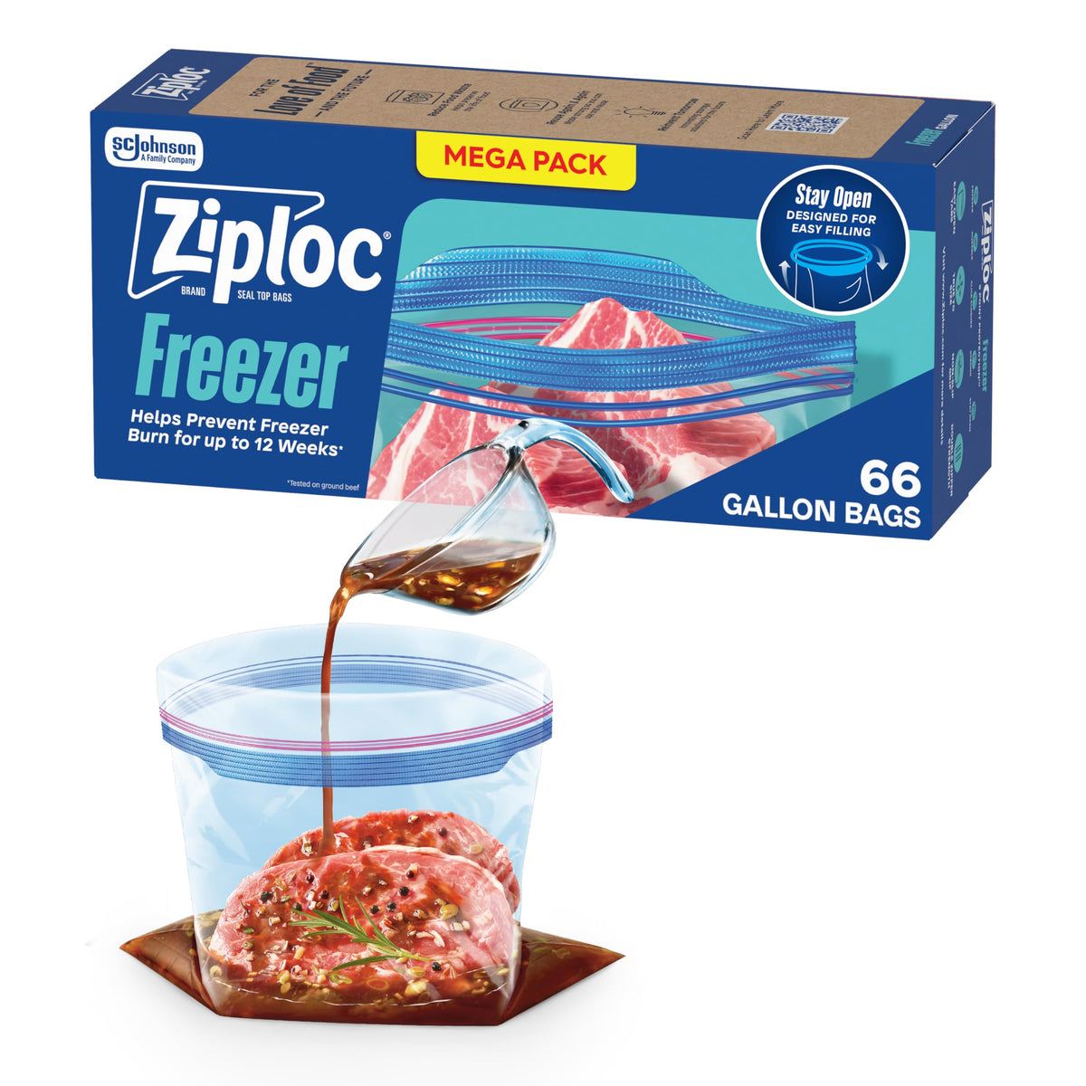 Ziploc Gallon Freezer Bags, Food Storage, Stand-Up Bottom, 28 Count