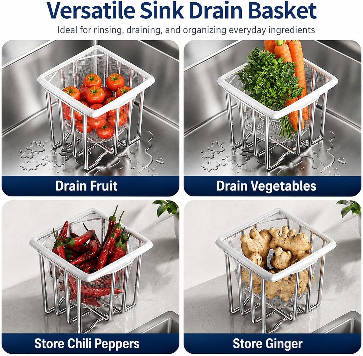 Kitchen Sink Strainer, Stainless Steel Side Sink Drain Strainer Basket