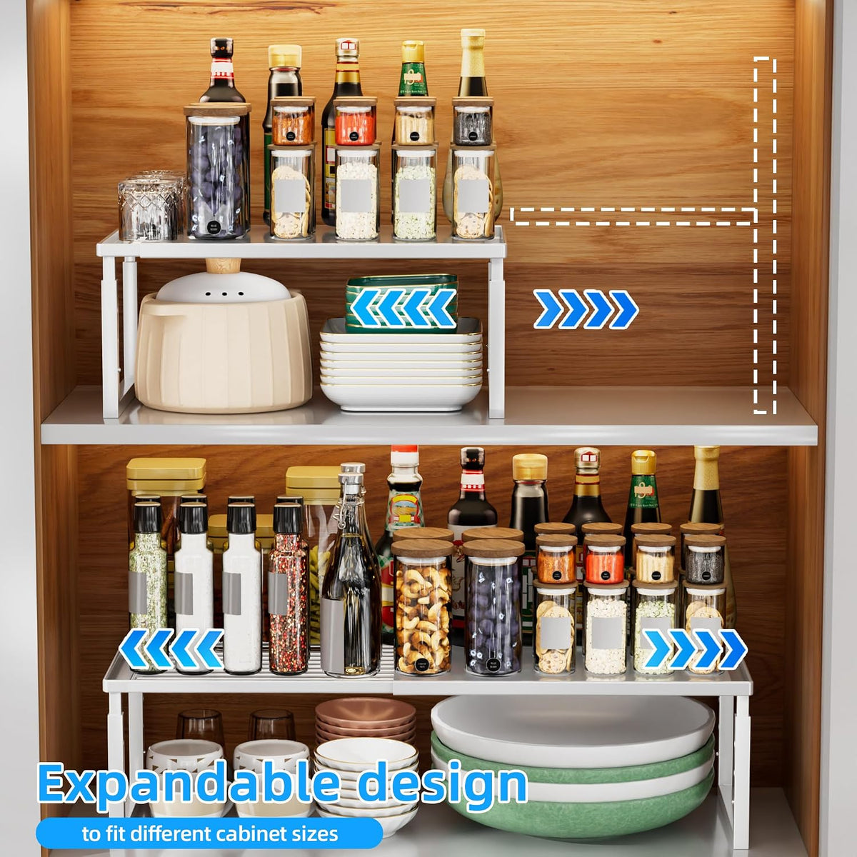 Cabinet Shelves, 2 Pack Stackable Shelves for Kitchen Storage