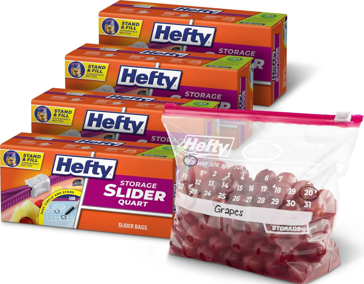 Hefty Calendar Slider Storage Bags, Half Gallon Size, 4pk, 32ct (128 Total)