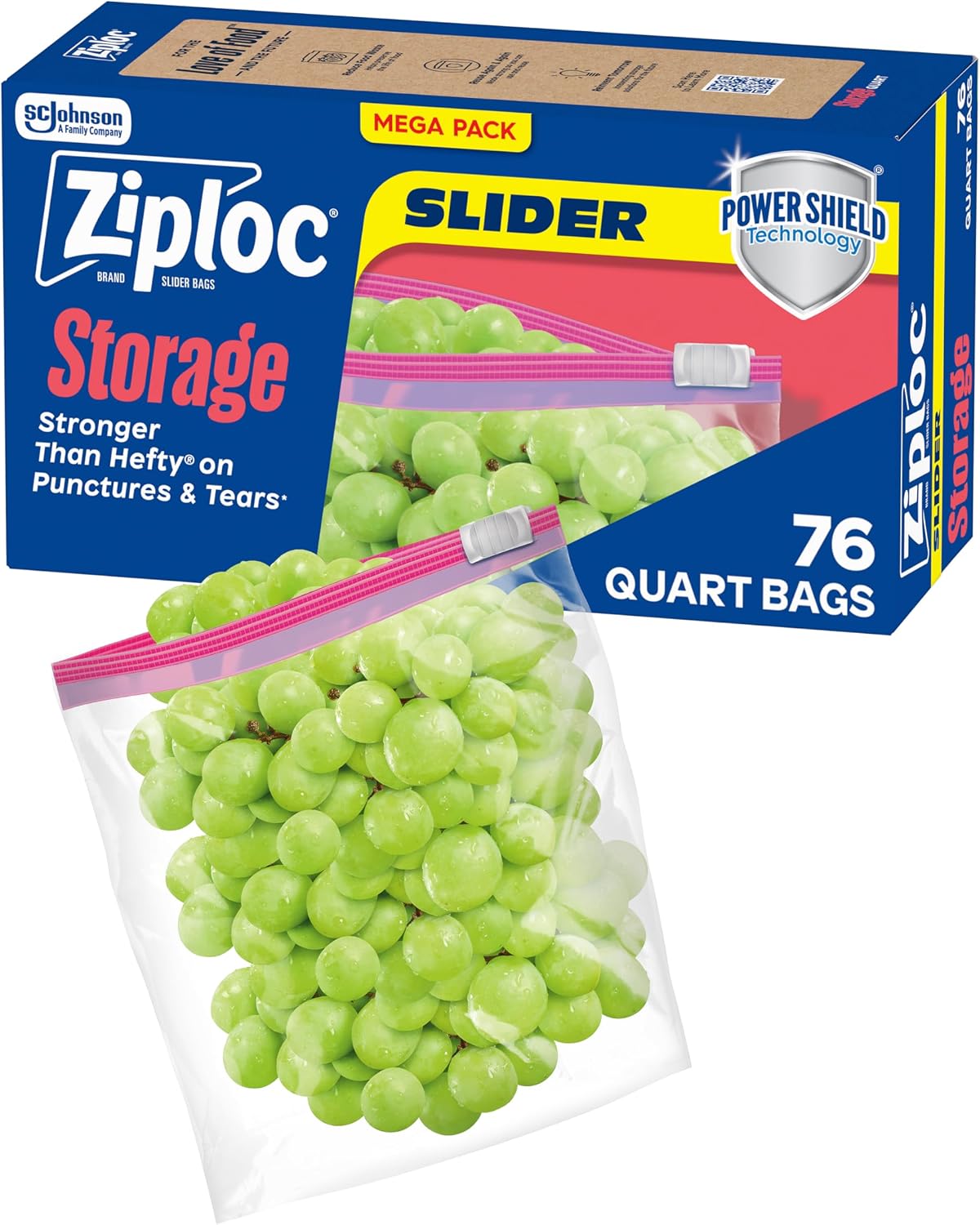 Ziploc Quart Food Storage Bags, Stand-Up Bottom, 76 Count