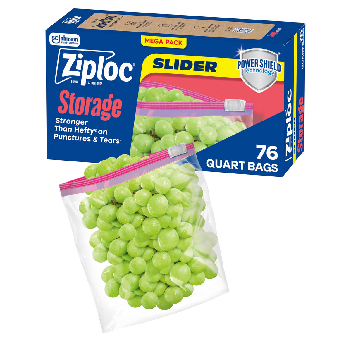 Ziploc Quart Food Storage Bags, Stand-Up Bottom, 76 Count