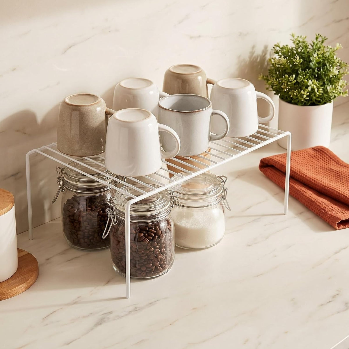 iPEGTOP Kitchen Cabinet Storage Shelf Rack, Set of 2 Large (15.7 x 9.4 Inch) Rustproof Metal Wire Shelves Spice Shelf Rack Cupboard Organizer for Pantries Countertops Utensils Organization, White